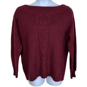 Lane Bryant Sweater Boat Neck Cable Knit Front Size 14/16 Burgundy